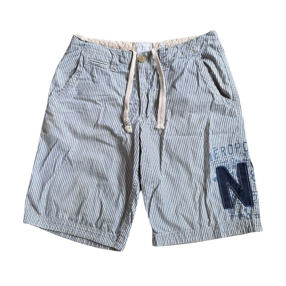 Aeropostale Mens Blue White Size 32 Bermuda Shorts Flat Front Drawstring 2010